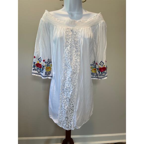 blue island Other - Blue Island Off Shoulder White Cover Up Lace Resort wear Beachwear Poolside Sz L
